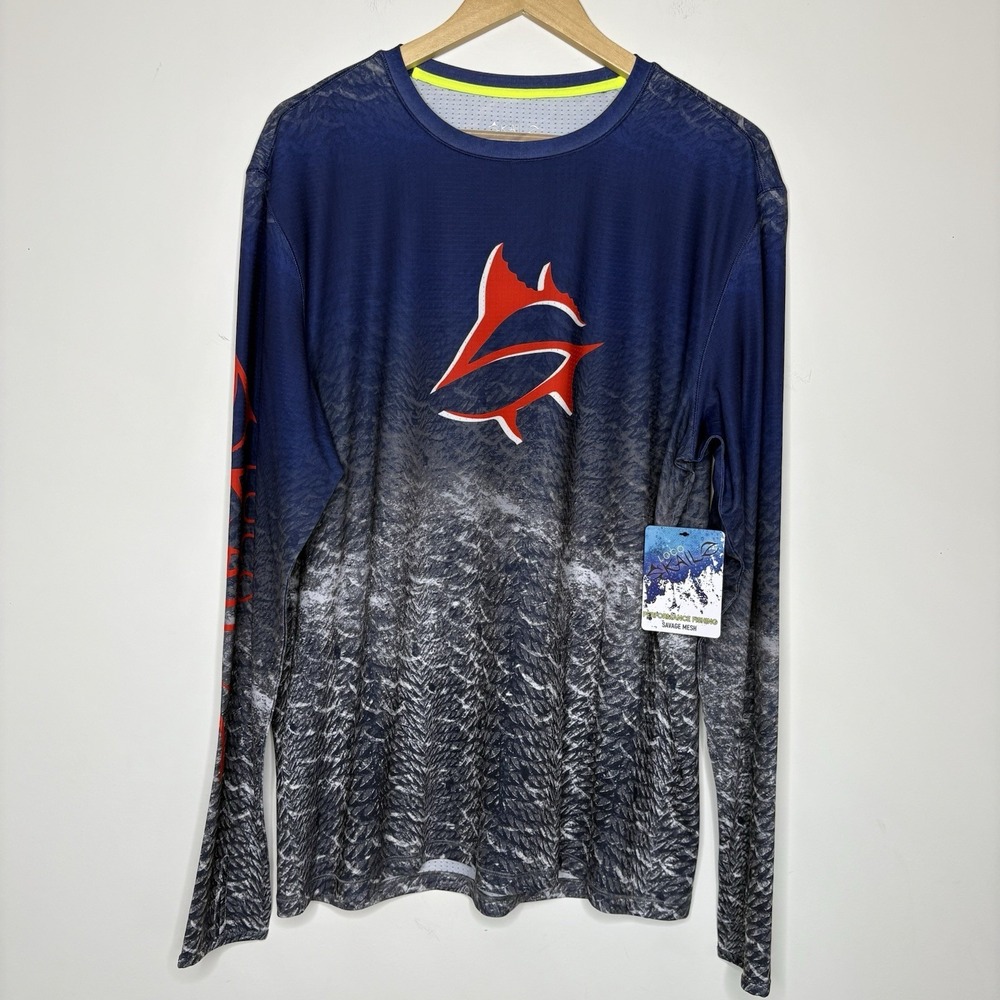 NWT Loco Skailz Performance Fishing Savage Mesh Long Sleeve UPF50 Mens L Shirt